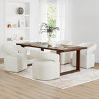 KISLOT Upholstered Dining Chairs Set of 1, Modern Rolling Dining Chairs with Hidden Casters, Arm Kitchen Chairs with Linen Look Fabric, Padded Barrel Chairs for Dining Room, Kitchen, Bedroom, Ivory