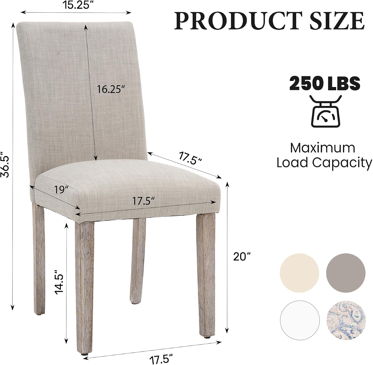 Joysoul Dining Chairs Set of 2, Upholstered Parsons Dining Chairs with Solid Wood Legs, Thickened Cushion & Ergonomic Back, Modern Fabric Kitchen Chairs for Dining Room, Living Room, Office