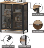 BON AUGURE Coffee Bar Cabinet with Storage for Home Kitchen, Rustic Liquor Cabinet for Entryway, Small Industrial Buffet Sideboard Cabinets for Dining Room (Vintage Oak)