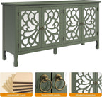 RoyalCraft 63'' Buffet Cabinet with Mirror Butterfly Carved Door, Sideboard Cabinet with Adjustable Shelves, Vintage Accent Credenza Media Console for Entryway, Kitchen, Forest Green