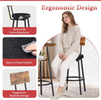 Kiivakii 3 Pieces Round Bar Table and Chairs Set, Breakfast Table, Kitchen Bar Table Set with 2 Ergonomic Cushion Bar Stools & Backrest, Hidden Storage Rack for Dining Room, Pub & Small Space, Brown