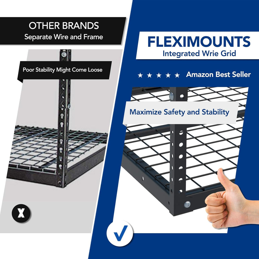 FLEXIMOUNTS 2 Pack 4x6 Overhead Garage Storage Adjustable Ceiling Rack 72" Length x 48" Width x 40" Height, 450lbs Weight Capacity, Black, Classic Series