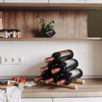 Barydat 4 Pcs Wood Wine Rack Compact Wine Bottle Holder Tabletop Vino Stand Display Rack Countertop Bottle Storage Shelf Organizer for Cabinet Kitchen Bar Pantry Basement Decor(3 Grooves,Classic)