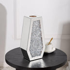 Crushed Diamond Mirror Vase Silver Flower Vases for Decor Bling Crystal Glass Vase for Room Decor, 12 Inches (Can Hold Water)