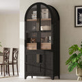 Arched Kitchen Pantry Cabinet with Hidden Drawer and Spice Rack, Arched Bookshelf with Storage Cabinet & Glass Doors, Versatile Cupboard for Living Room & Dining Room (Black)