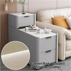 Modern Sofa Side Table with 3 Drawers, PU Leather Nightstand with Silent Rails, Pine Wood Frame, for Small Spaces, Living Room Bedroom(Gray,31.5x11.8x30.7in)
