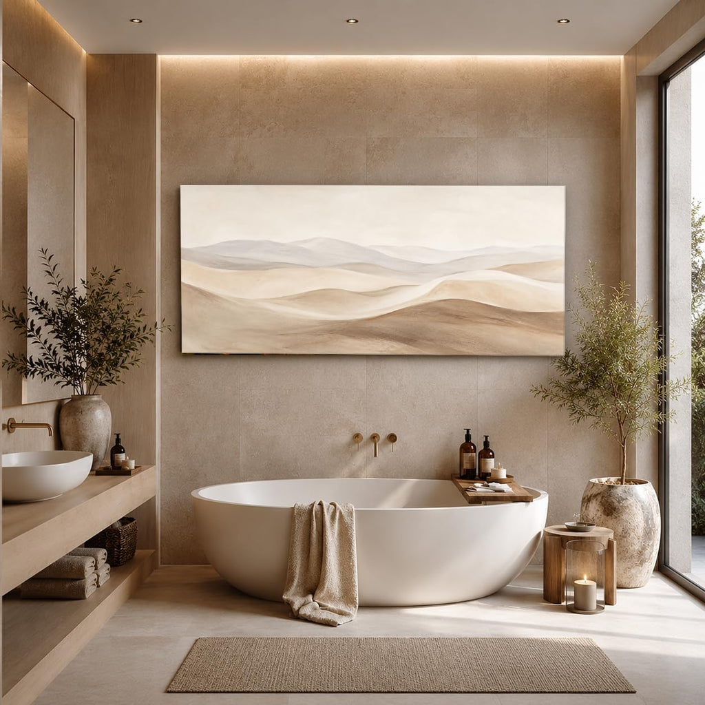 JILLICK Quiet Sand Dunes Canvas Wall Art, Beige Abstract Desert Landscape Horizontal Wall Decor for Bedroom Living Room Office 58x28 Inch, Large Horizontal Wall Art for Living Room Above Sofa