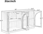 Large Arched Kitchen Sideboard, Wooden Storage Cabinet with Glass Doors with Adjustable Shelves for Kitchen, Dining Room and Bathroom (Black)
