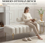 53.2" Width Ottoman Bench, Teddy Upholstered Accent Sofa with Metal Legs, Comfy Love Seat Couches with Adjustable Backrest, End of Bed Bench for Bedroom, Entryway (Beige-Teddy)