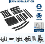 Garvee HDPE Rocking Chair Outdoor Set of 2 with Side Table - Poly High Back Porch Rocker Chairs for Adults - All Weather Resistant Furniture for Patio Front Porch - Black