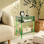 3-Tier Acrylic Side Table End Table with Storage & 44 Lbs Load Capacity & Product Size(15.7*11.8*19.7in) & Tier Spacing(4.3in,10.9in) Acrylic End Tables Nightstand for Living Room, Foyer(Grass-Green)