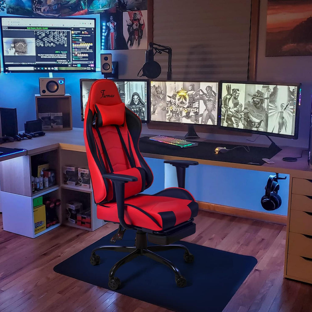 Furmax Office Chair Leather Desk Gaming Chair, High Back Ergonomic Adjustable Racing Chair,Task Swivel Executive Computer Chair Headrest and Lumbar Support (Red)