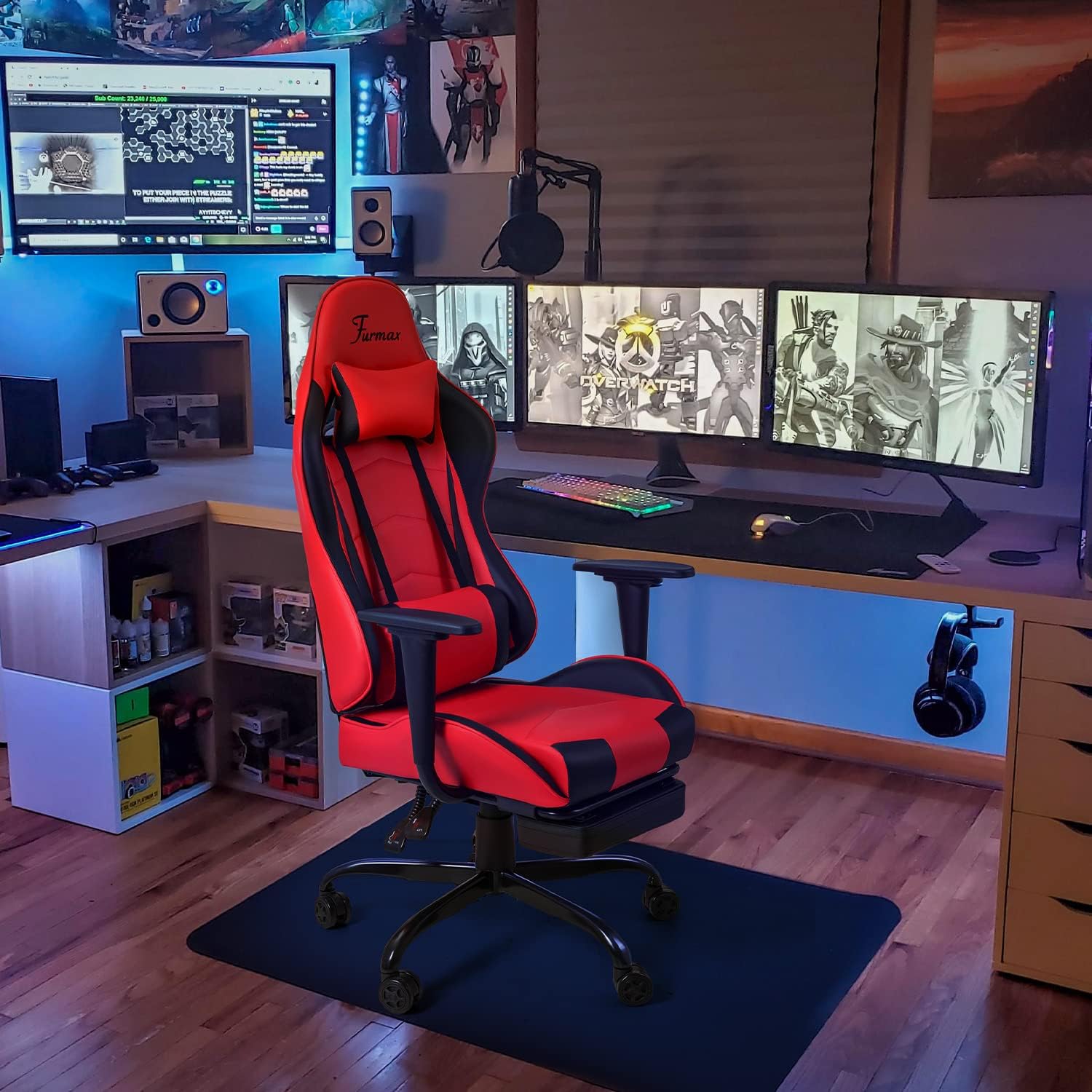 Furmax Office Chair Leather Desk Gaming Chair, High Back Ergonomic Adjustable Racing Chair,Task Swivel Executive Computer Chair Headrest and Lumbar Support (Red)