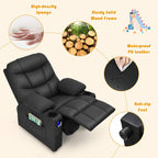 MAT EXPERT Kids Recliner, Leather Adjustable Reading Gaming Chair w/ 2 Cup Holder, 3 Side Pocket Storage & Footrest, Kids Couch Toddler Lounge Chair for Boys Girls, Kids Room Playroom Nursery (Black)