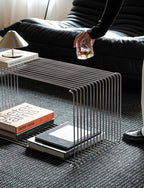 Stainless Steel Side Table,Square Geometry Retro Side Table Linear Metal End Table,Wire Cube Storage Rack, Book Stackable, Stainless Steel Coffee Table，Multi-Purpose Accent Table