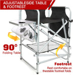 Tall Makeup Chair 41'', Director Chair 600 lbs Foldable Portable, Makeup Chair for Makeup Artist with Table, Cup Holder, Storage Bag & Footrest