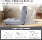 COSTWAY Floor Chair, 14 Positions Adjustable Floor Gaming Chair with Back Support, Flannel Fabric, Folding Floor Seating Lounger for Adults &Kids, Living Room (Grey)