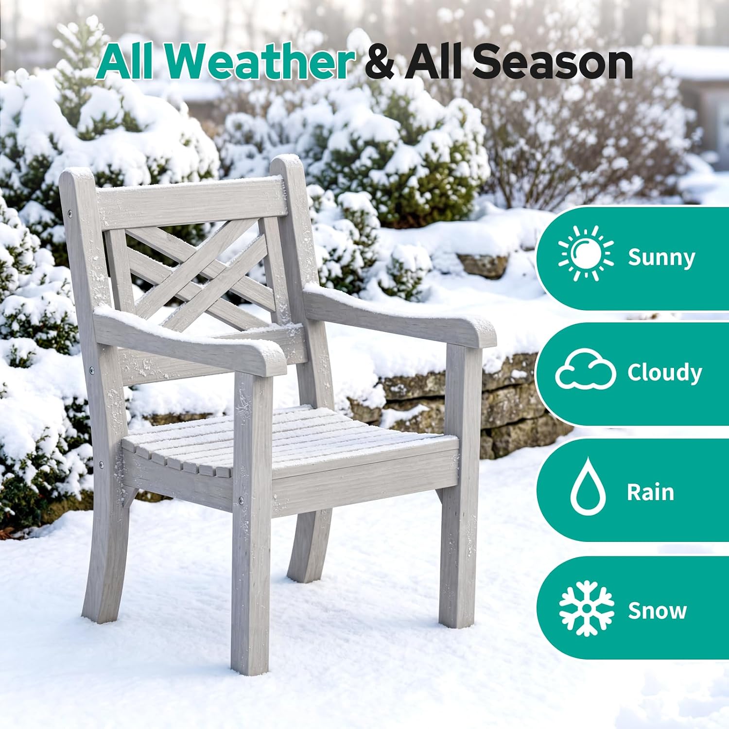 Psilvam Poly Lumber Outdoor Patio Chair with Arms, Weather Resistant Farmhouse Dining Chair with Cross Back, All-Weather Garden Chair, Low Maintenance Outdoor Seating for Backyard Deck Porch, Gray