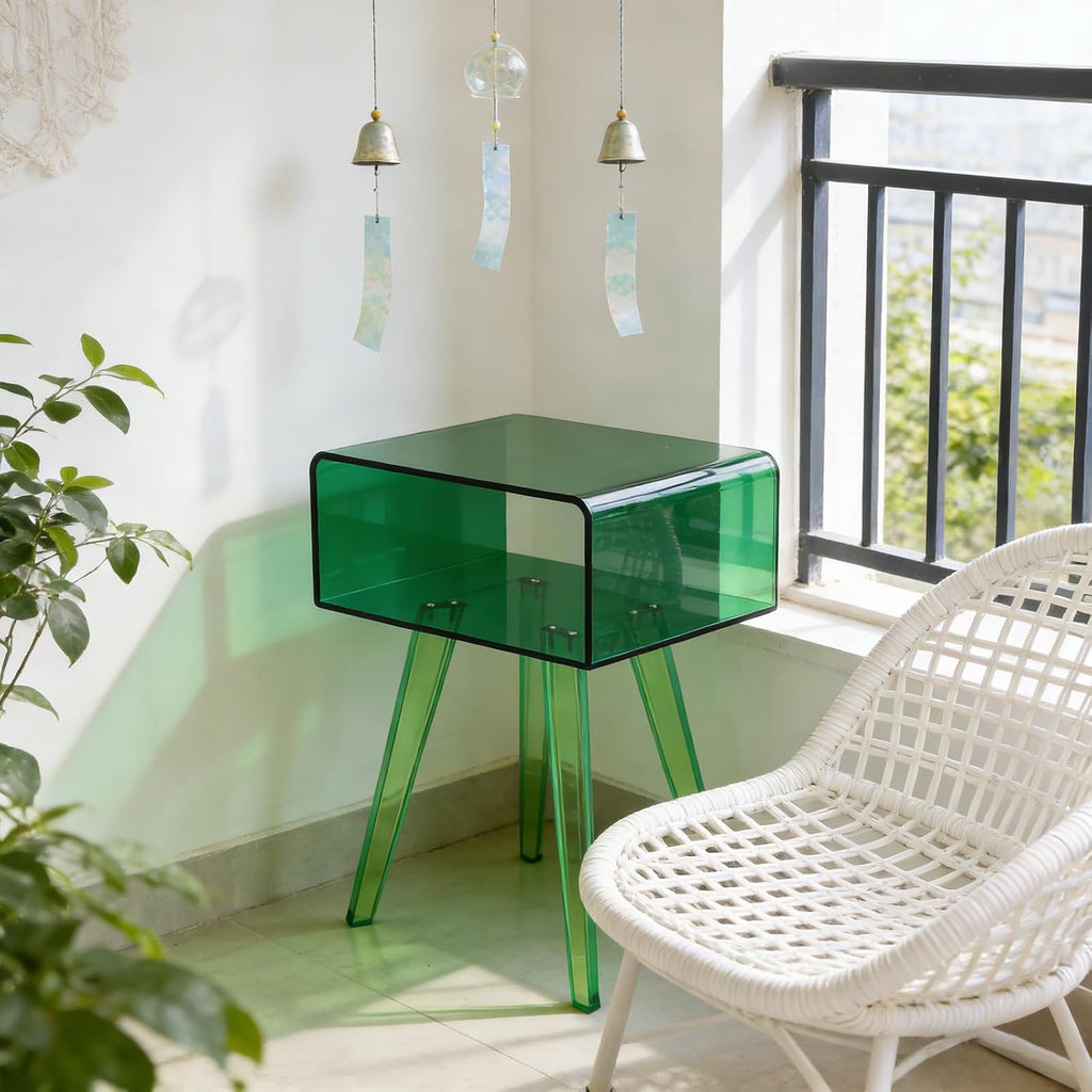 Acrylic Nightstand Side Table with Storage Shelf, Modern End Table for Living Room, Transparent Small Bedside Table for Bedroom, Home Decor, Living Room