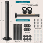 Cast Iron Wall Mounted Clothes Rack, Heavy Duty Industrial Pipe Clothing Rack for Hanging Clothes, Garment Racks for Wardrobe Organizers and Storage, DIY Closet Rods Closet Bar (Black 6 Pack, 12 in)