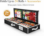 Wrapping Paper Storage Organizer – Under-Bed Gift Wrap & Ribbon Organizer Container (Fits up to 24 Rolls, 40″ × 14″ × 6″) Durable Fabric with Accessory Pockets & Adjustable Dividers