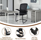 CLATINA Office Guest Chair Sled Base, Ergonomic Mesh Desk Chair Adjustable Lumbar Support and Flip Up Arms, Office Guest & Reception Chairs no Wheels for Conference Room, Black (1PK)