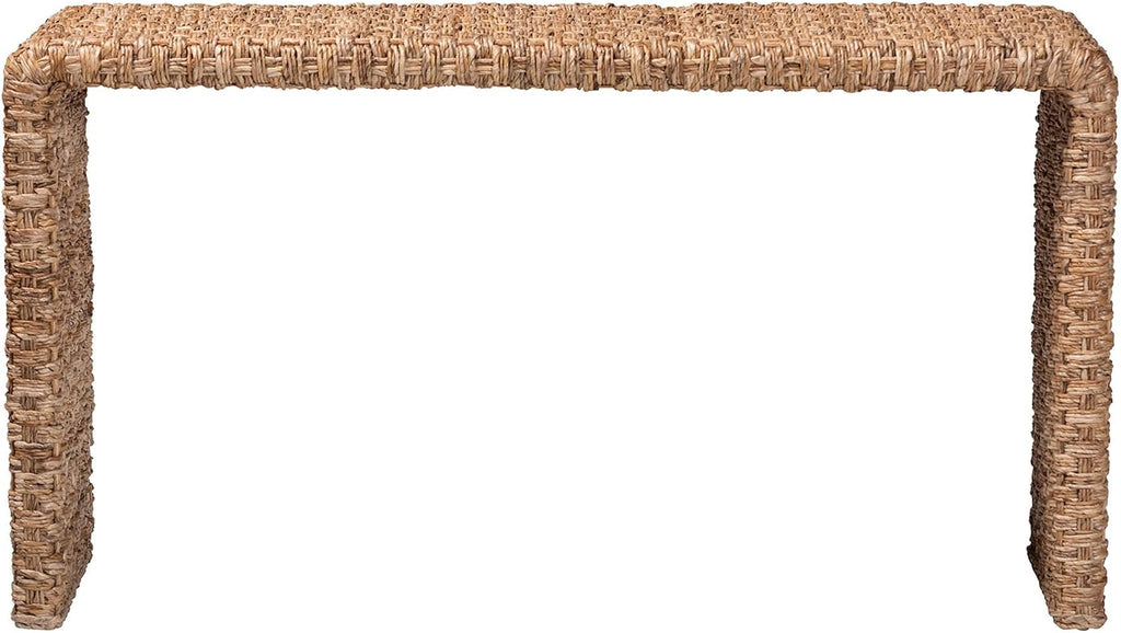 Bali & pari Alda Handwoven Seagrass Console Table - Rustic Wicker Waterfall Accent Table for Living Room, Hallway, or Entryway, Natural Brown