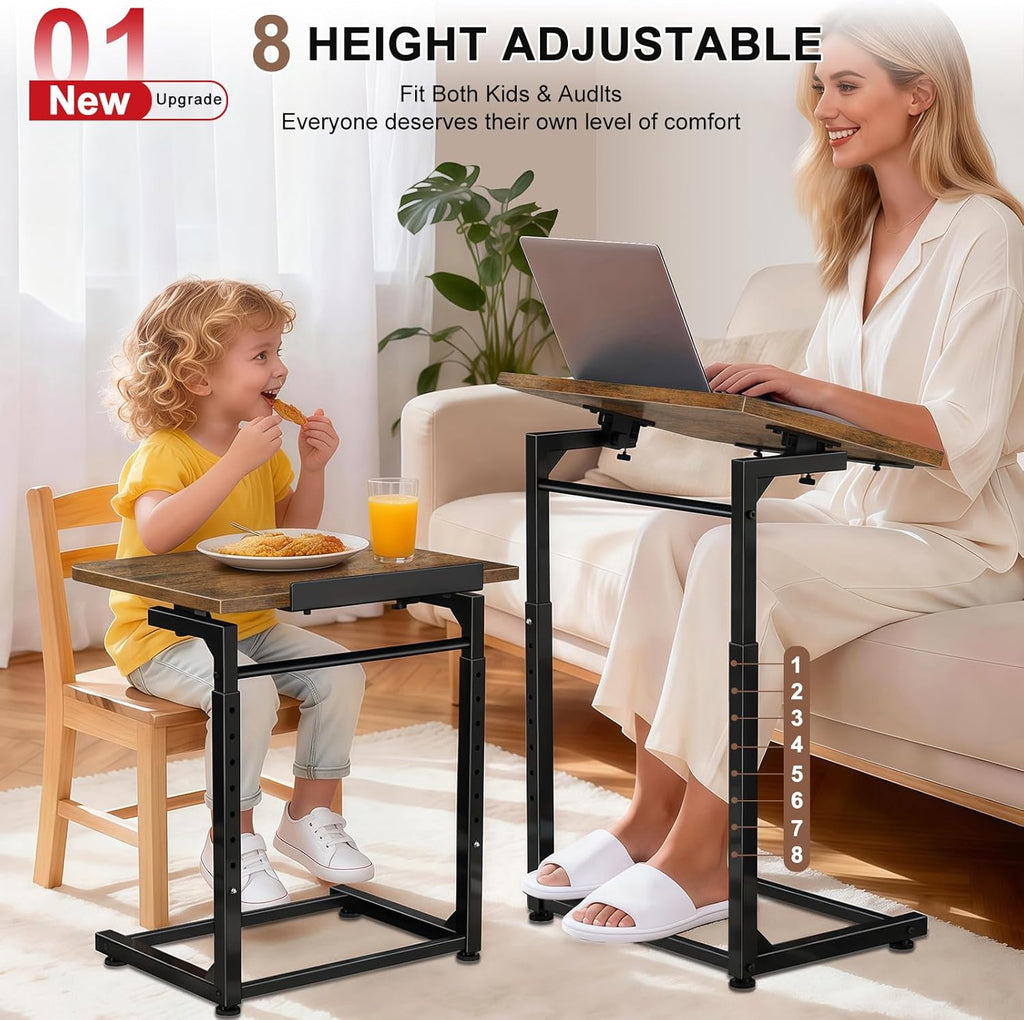IHAITUN Tv Tray Table, Adjustable Height Couch Narrow Side Table,90° Tilt Angle Foldable End Table, Laptop Table with Phone & Tablet Slot Dinner Tray Desk for Living Room Table Sets (Brown)