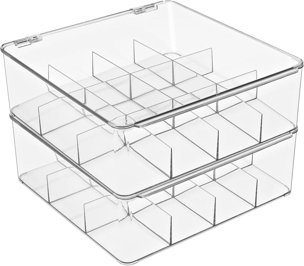 Sorbus Tea Bag Organizer, Stackable Tea Bag Storage Organizer with 12 Compartments and Hinged Lid, Plastic Tea Bags Holder for Kitchen Organizers