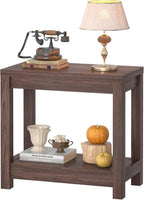 Besiost Farmhouse End Table, Narrow Side Table, Slim End Table with Storage Shelf, Small Console Table for Small Spaces, Rustic Nightstand Sofa Table for Living Room, Bedroom, 24" Black Walnut