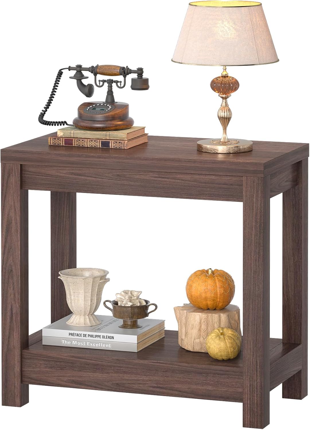Besiost Farmhouse End Table, Narrow Side Table, Slim End Table with Storage Shelf, Small Console Table for Small Spaces, Rustic Nightstand Sofa Table for Living Room, Bedroom, 24" Black Walnut