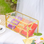 NCYP Glass Tea Bags Organizer with Lid, Small 3 Slots Teabag Storage Box, Indoor Counter Teabag Display Case, Kitchen Cabinet Gold Decor, 8.7 x 3.6 x 3.66 Inches (Glass Box Only)