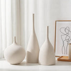 Relexome Ceramic Vase Set of 3 Neutral Vases Home Decor Modern Minimalist Decorative Vase Matte Ribbed Vases for Centerpieces Living Room Shelf Entryway Table Decor Beige