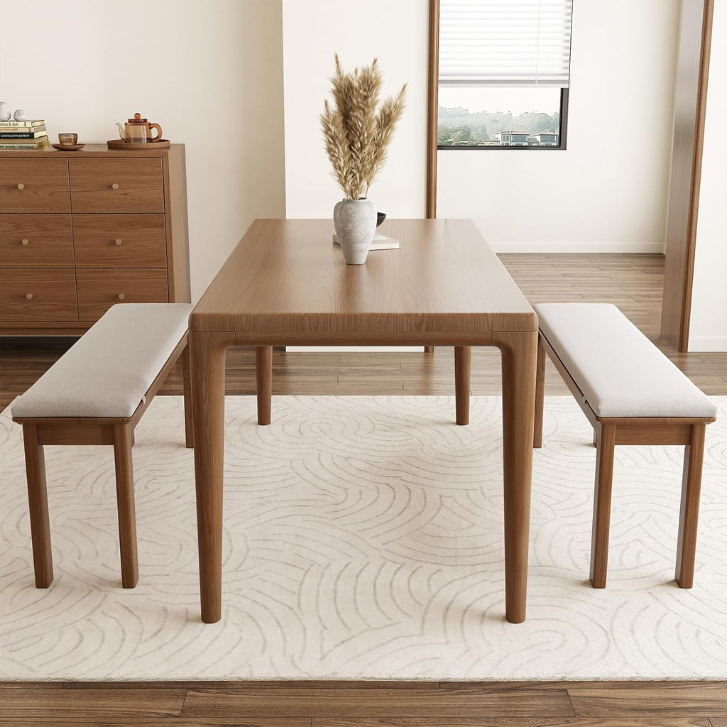 CycleCrew 47.2" Solid Wood Dining Bench with Removable Cushion - Mid-Century Modern Entryway Bench, Extra Height Upholstered Bench for Dining Table, End of Bed, Living Room