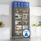 65" Kitchen Pantry Storage Cabinet, 6 Tier Metal Display Storage Cabinet with Transparent Door, Adjustable Shelves & Wheels, Food Pantries Cabinets, for Kitchen, Living Room and Dining Room, Gray