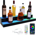 LED Lighted Liquor Bottle Display Shelf, 2 Tiers 30 Inch Bar Bottle Display Shelf with Remote and App Control for Home Bar Party Whiskey Wine Coffee Syrup Water Bottles Display