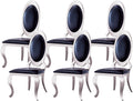 Henf Modern Luxury Dining Chairs Set of 6, Leatherette Upholstered Kitchen Dining Chair with Silver Stainless Steel Frame, High-Back Armless Side Chair for Dining Kitchen Room (Black)