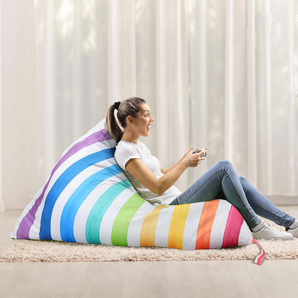 Sotiff Stuffed Animal Storage Bean Bag Chair Cover for Kids Extra Large Stuffed Canvas Bean Bag Cover for Organizing Children Plush Toys Holder Kids' Room, No Filling, 50 x 35 x 35 Inch(Rainbow Style)