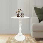 Pedestal Metal Round Side Table Round Small Accent Table Multifunctional Vintage Coffee Table for Living Room, Bedroom, Office, bar and Patio (White)