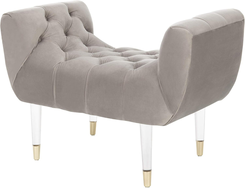 Safavieh Home Collection Eugenie Pale Taupe and Gold Tufted Velvet Acrylic Bench