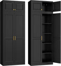 Steeloong86“ Kitchen Pantry Cabinet,Metal Storage Cabinets with Doors and 4 Adjustable Shelves,Black Kitchen Cabinet with 4 Gold Handles,Tall Cabinet for Livingroom,Pantry, Bathroom