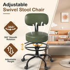 Drafting Chair with Back Support, Adjustable Foot Rest Rolling Stool, 360° Swivel Office Desk Chair with Wheels, Thick Seat Cushion for Home Bar Salon Tattoo Shop (1, Green)