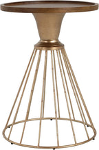 25" Pine Wood & Iron Side Table, End Table with Anti-Slip Concave Top, Small Table with Retro Hollow Design for Indoor Spaces, Antique Gold,Natural