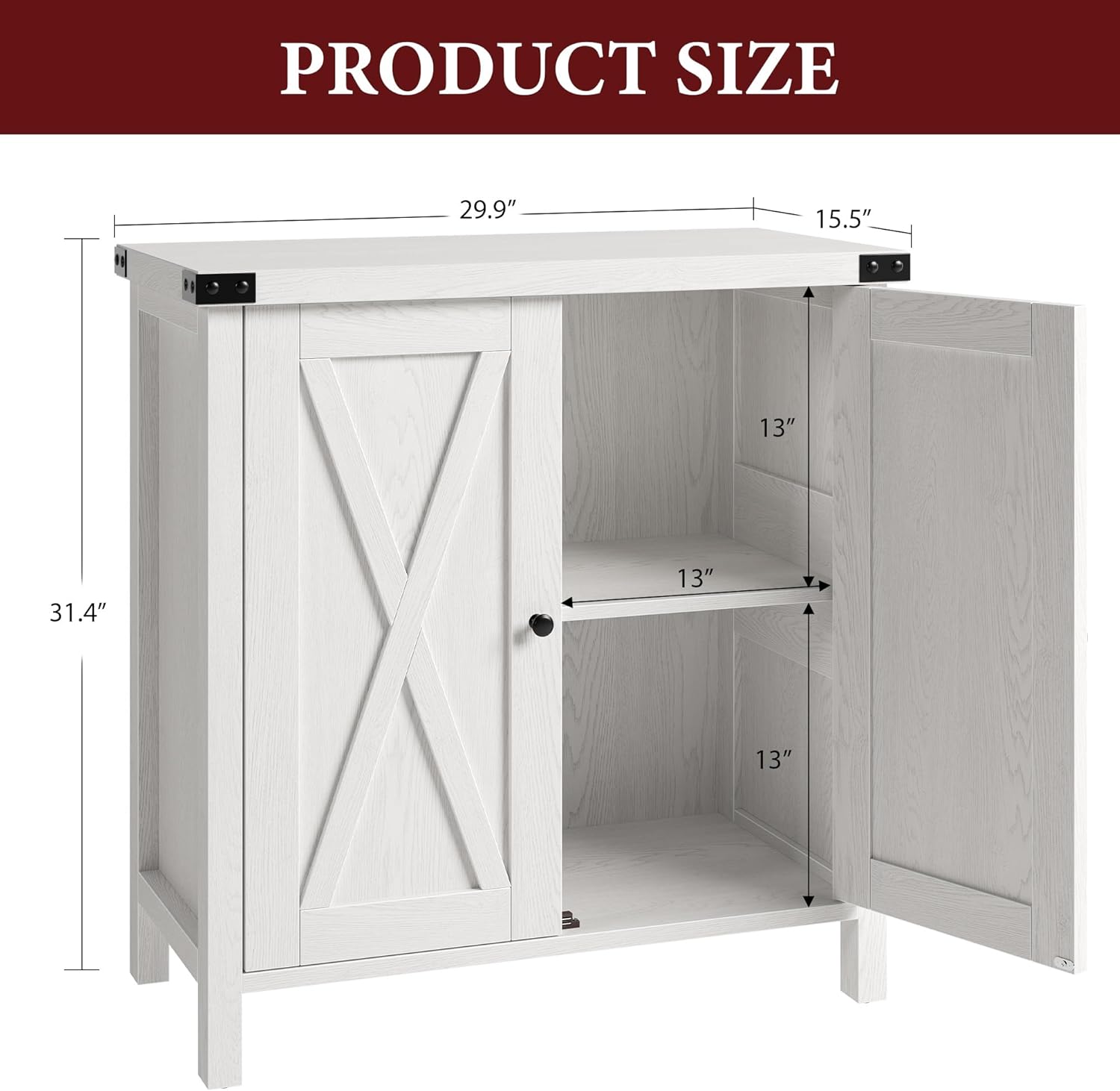 GarveeHome Small Storage Cabinet, Farmhouse Sideboard Buffet Cabinet with 2 Doors and Adjustable Shelves, Accent Entryway Console Cabinets for Living Room, Dining Room (Rustic White., 1 Pieces)