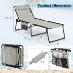 GYMAX Lounge Chair for Outside, 440lbs 27” Oversize Folding Beach Tanning Sunbath Chair with Adjustable Backrest & Removable Pillow, Lightweight Portable Patio Lounger for Lawn Poolside (2, Ashy)
