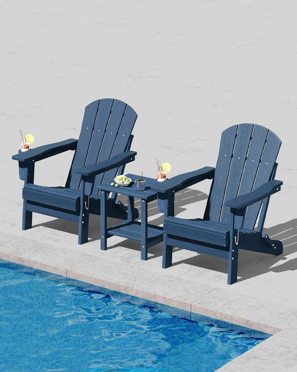 Garvee Folding Adirondack Chair Set of 4, HDPE Outdoor Patio Chair with Cup Holder, All Weather Resistent Wooden Textured for patios, Decks, Gardens, fire Pit, Navy Blue
