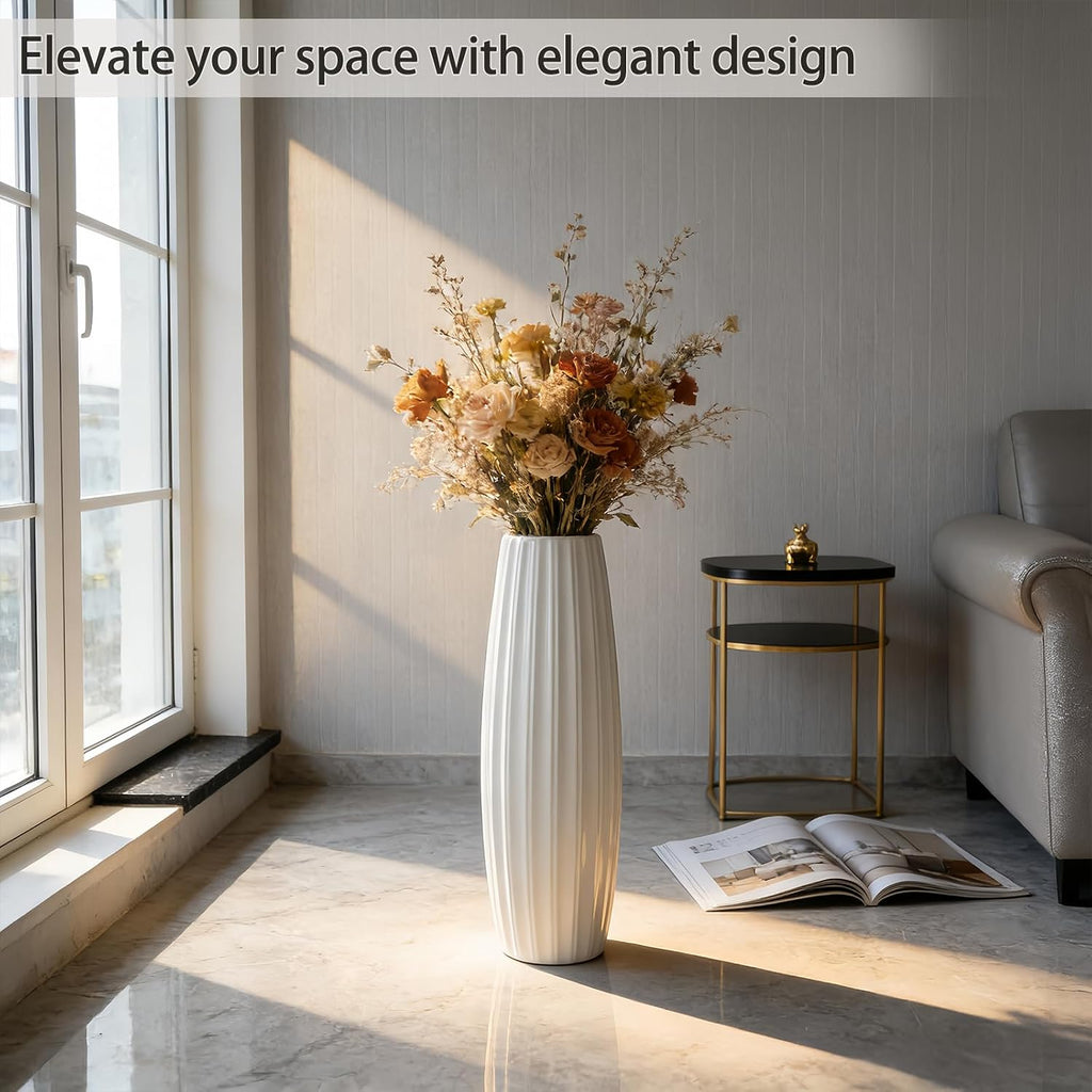 Large Floor Ceramic Vase 17.7 Inches Tall,White Modern Flower Tall Vases for Office, Home,Farmhouse,Living Room Décor,Simple Origami Design Fall Decorative Porcelain Flower Arrangement Vase Ideal Gift