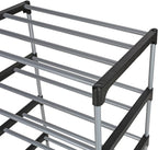 4-Tier Shoe Rack, Black and Silver, Holds 8 Pairs of Shoes, Metal Tubes & Plastic Connectors