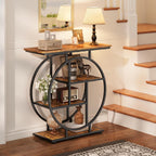 Small Entryway Console Table, 31.5" Narrow Sofa Table Behind Couch with Modern Curved Metal Frame, Skinny Wood Entry Table for Hallway, Entrance, Living Room, Wall, Foyer, Front Door, Rustic Brown