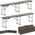 6ft Plastic Folding Bench with Carrying Handle & Lock, Portable Outdoor Bench in Garden Picnic Camping Dining Party Seat, Waterproof Bench for Soccer Activities, Ratten Patterned(2 Pack)